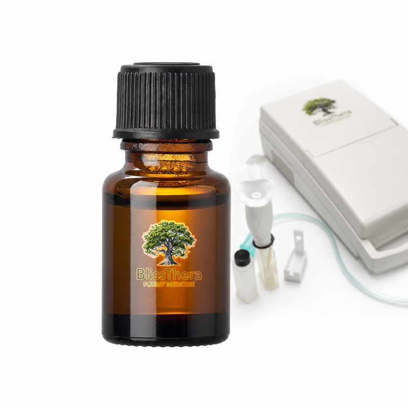 A bottle is in the foreground, featured, with the SCS BioMedia therapy system in the background.